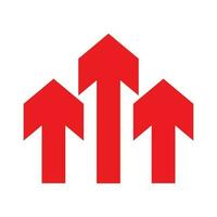 Three red arrows up icon. Upload symbol. Upgrade sign. Growth symbol. Creative project start, business advance, breakthrough sign. Fast growth symbol. Speed, grow up, increase isolated on white. vector
