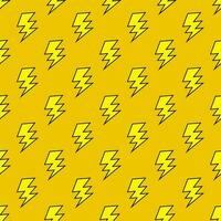 Yellow seamless pattern with electric lightning bolts. Thunder vector seamless pattern, wallpaper. Bolt symbol pattern.