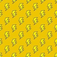 Yellow seamless pattern with electric lightning bolts. Thunder vector seamless pattern, wallpaper. Bolt symbol pattern.