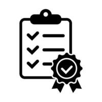 Checklist with certificate icon. Premium quality symbol. Achievement badge. Tasks done icon. Signed approved document. Project completed. Quality mark. Achievement badge vector. vector