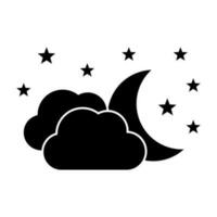 Night icon, moon with clouds and stars icon in flat style. vector