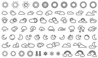 clima pronóstico, contorno web icono colocar, vector Delgado línea íconos recopilación. expandido ataque.