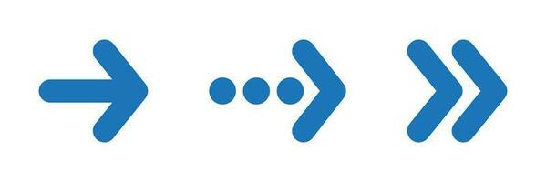 Blue rounded right arrows set. Next, enter, swipe, scroll button. Flat icon isolated on white. Continue icon. East arrow. vector