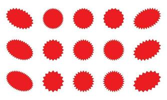 Set of red starburst, sunburst badges. Design elements - best for sale sticker, price tag, quality mark. Flat vector illustration isolated on white background.
