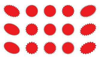 Set of red starburst, sunburst badges. Design elements - best for sale sticker, price tag, quality mark. Flat vector illustration isolated on white background.