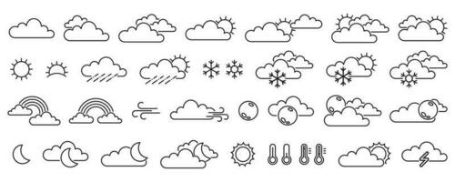 clima pronóstico, contorno web icono colocar, vector línea íconos recopilación. expandido ataque.