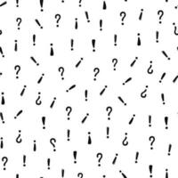 Hand drawn exclamation, question mark seamless pattern. Scribble doodle exclamation point sign background. Hand drawn sketch danger pattern vector
