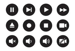 Audio, video, music player button icon. Sound control, play, pause button solid icon set. Camera, media control, microphone interface pictogram.  Vector