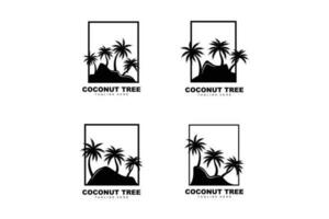 Coco árbol logo, palma árbol puesta de sol playa vector, elegante minimalista sencillo diseño, símbolo modelo icono vector