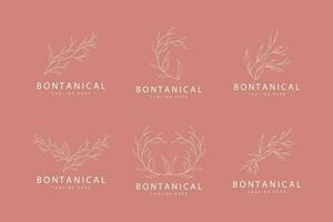 Botanical Logo, Nature Plant Design, Flower Plant Icon Vector With Line Model