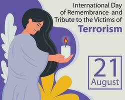 illustration vector graphic of a woman holding a candle and praying, perfect for international day, remembrance and tribute, the victims of terrorism, celebrate, greeting card, etc.