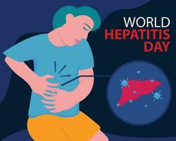 illustration vector graphic of a man holding a sore spot on his body, perfect for international day, world hepatitis day, celebrate, greeting card, etc.