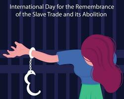 illustration vector graphic of a woman's hands slip out of the handcuffs in prison, perfect for international day, remembrance, slave trade and its abolition, celebrate, greeting card, etc.