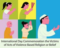 illustration vector graphic of praying poses of different religions, perfect for international day, commemoration the victims, acts, violence based, religion or belief, celebrate, greeting card, etc.