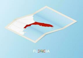 Folded paper map of Florida with neighboring countries in isometric style. vector