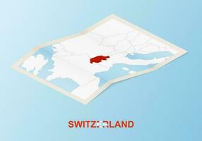 Folded paper map of Switzerland with neighboring countries in isometric style. vector