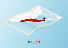 Folded paper map of Mexico with neighboring countries in isometric style. vector