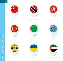 Pin flag set, map location icon in blue colors vector