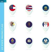 Pin flag set, map location icon in blue colors vector