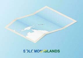 Folded paper map of Solomon Islands with neighboring countries in isometric style. vector