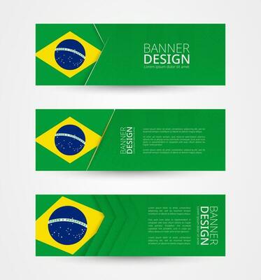Set of three horizontal banners with flag of Brazil. Web banner design template in color of Brazil flag.