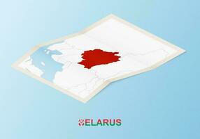 Folded paper map of Belarus with neighboring countries in isometric style. vector