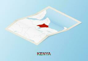 Folded paper map of Kenya with neighboring countries in isometric style. vector