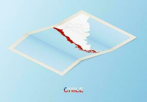 Folded paper map of Chile with neighboring countries in isometric style. vector