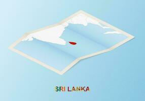 Folded paper map of Sri Lanka with neighboring countries in isometric style. vector
