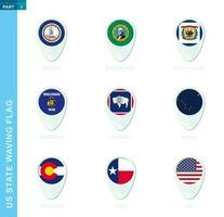 Pin flag set, map location icon in blue colors vector