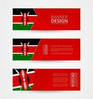 conjunto de Tres horizontal pancartas con bandera de Kenia. web bandera diseño modelo en color de Kenia bandera. vector