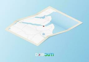 Folded paper map of Djibouti with neighboring countries in isometric style. vector