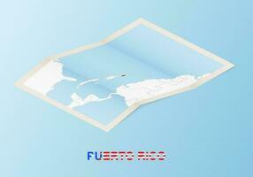 Folded paper map of Puerto Rico with neighboring countries in isometric style. vector