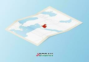 Folded paper map of Jordan with neighboring countries in isometric style. vector