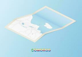 Folded paper map of Comoros with neighboring countries in isometric style. vector