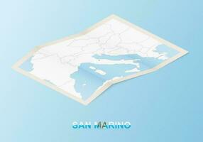 Folded paper map of San Marino with neighboring countries in isometric style. vector