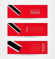 Set of three horizontal banners with flag of Trinidad and Tobago. Web banner design template in color of Trinidad and Tobago flag. vector