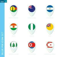 Pin flag set, map location icon in blue colors vector