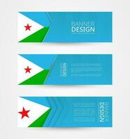 conjunto de Tres horizontal pancartas con bandera de Yibuti. web bandera diseño modelo en color de djibouti bandera. vector