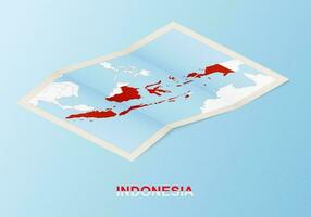 doblada papel mapa de Indonesia con vecino países en isométrica estilo. vector