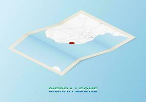 Folded paper map of Sierra Leone with neighboring countries in isometric style. vector
