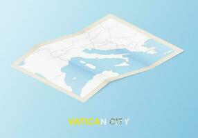 Folded paper map of Vatican City with neighboring countries in isometric style. vector