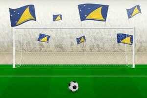 Tokelau football team fans with flags of Tokelau cheering on stadium, penalty kick concept in a soccer match. vector