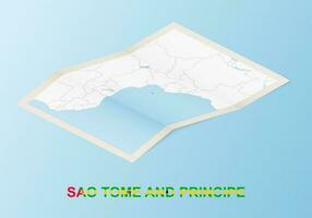 Folded paper map of Sao Tome and Principe with neighboring countries in isometric style. vector