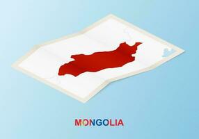 Folded paper map of Mongolia with neighboring countries in isometric style. vector