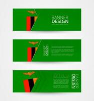 Set of three horizontal banners with flag of Zambia. Web banner design template in color of Zambia flag. vector