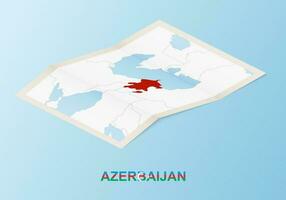 Folded paper map of Azerbaijan with neighboring countries in isometric style. vector