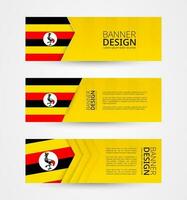 conjunto de Tres horizontal pancartas con bandera de Uganda. web bandera diseño modelo en color de Uganda bandera. vector