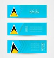 Set of three horizontal banners with flag of Saint Lucia. Web banner design template in color of Saint Lucia flag. vector