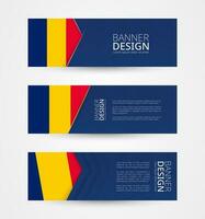 conjunto de Tres horizontal pancartas con bandera de Chad. web bandera diseño modelo en color de Chad bandera. vector